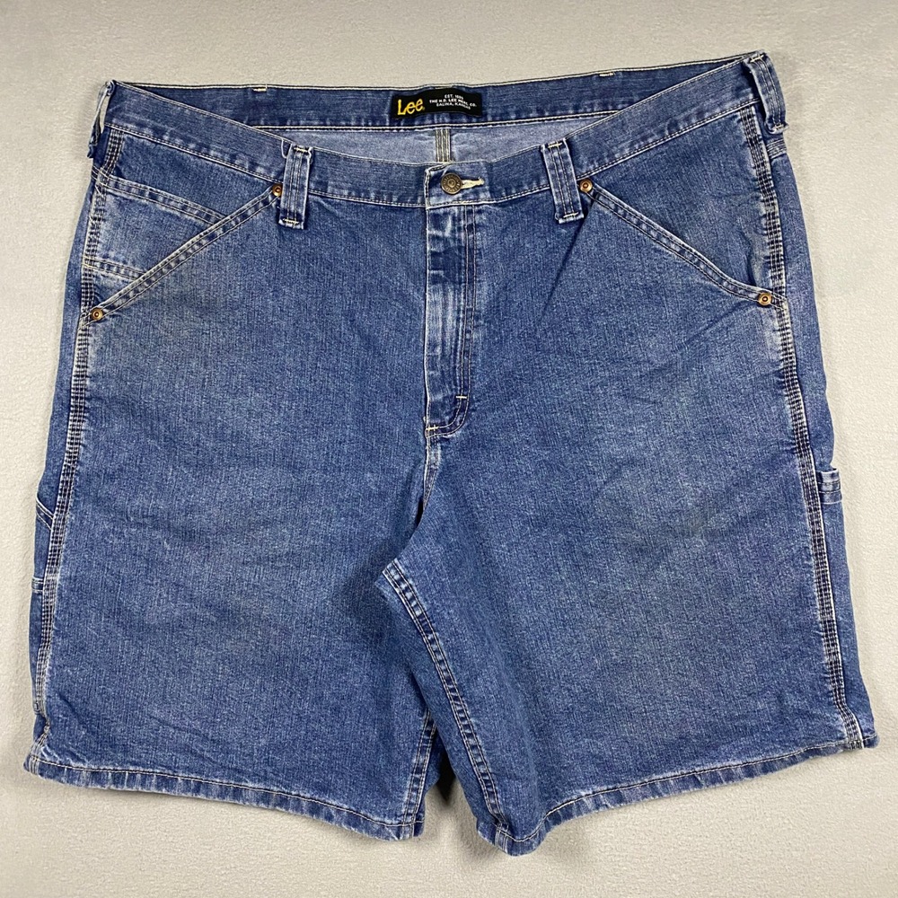 Lee Carpenter Shorts Mens 40 Blue Denim Dungarees Relaxed Fit Utility Workwear